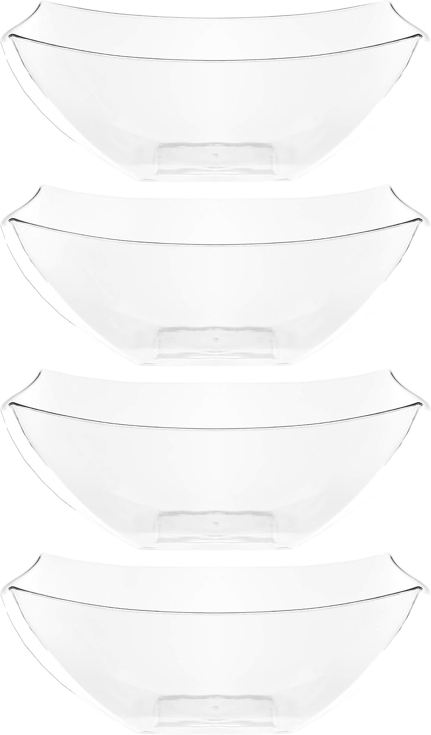 PLASTICPRO Disposable Square Serving Bowls, Party Snack or Salad Bowl, Plastic Clear or White Pack of 4 (16 OUNCE, White)