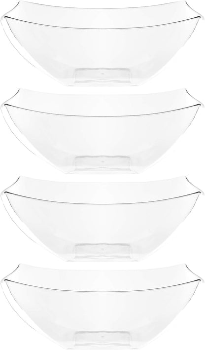 PLASTICPRO Disposable Square Serving Bowls, Party Snack or Salad Bowl, Plastic Clear or White Pack of 4 (16 OUNCE, White)