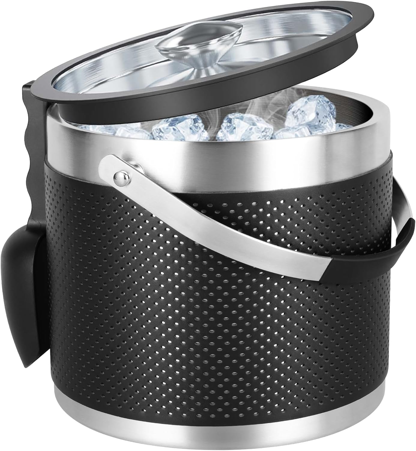 3.2L Double Wall Stainless Steel Ice Bucket with Lid,Scoop, Updated Insulated Ice Bucket for Cocktail Bar and Parties