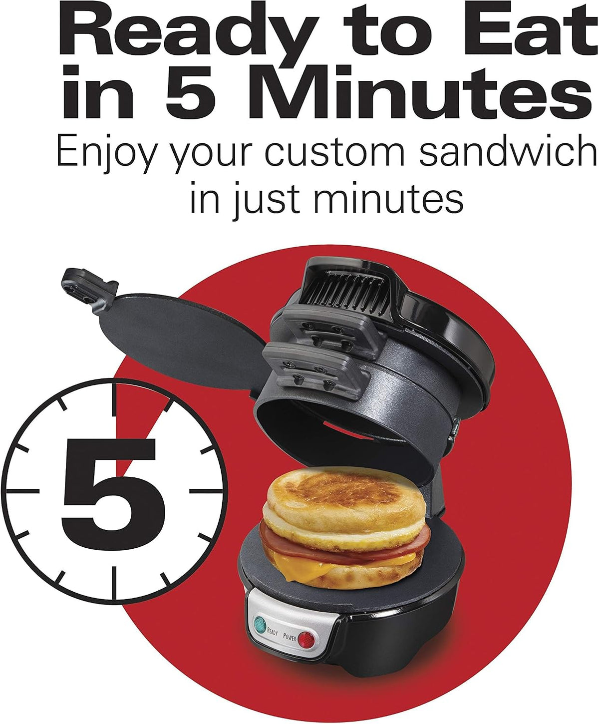 Hamilton Beach Breakfast Sandwich Maker with Egg Cooker Ring, Customize Ingredients, Perfect for English Muffins, Croissants, Mini Waffles, Perfect White Elephant Gifts, Mint (25482)