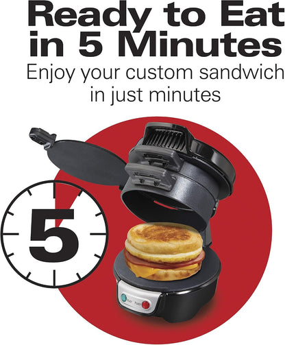 Hamilton Beach Breakfast Sandwich Maker with Egg Cooker Ring, Customize Ingredients, Perfect for English Muffins, Croissants, Mini Waffles, Perfect White Elephant Gifts, Mint (25482)