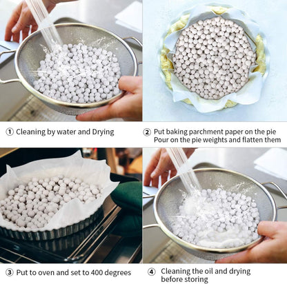 FurRain Ceramic Pie Weights Reusable 10mm Baking Beans Pie Crust Weights Natural Ceramic Stoneware with Wheat Straw Container