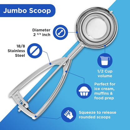 Jenaluca Jumbo Ice Cream, Cupcake & Muffin Scoop, Stainless Steel, 1/2 Cup