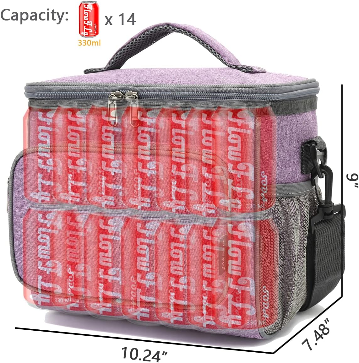 FlowFly Insulated Reusable Lunch Bag Adult Large Lunch Box for Women and Men with Adjustable Shoulder Strap,Front Zipper Pocket and Dual Large Mesh Side Pockets,Cherry - Colors B