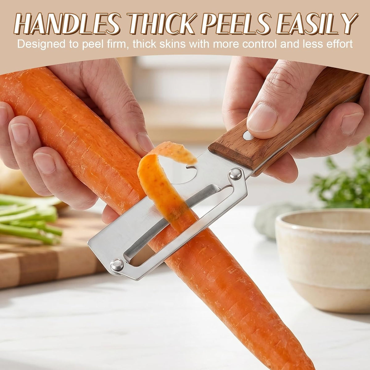 2026 Upgrade Vegetable Peeler With Wooden Handle, Stainless Steel Wide Blade Potato and Carrot Peeler, 3-in-1 Veggie Peeler With Scallion Shredder and Bottle Opener for Kitchen, Camping and Trave