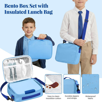 HWONMTE Bento Lunch Box Set for Kids with 9.5oz Soup Thermo Leak-Proof Lunch Food Container with Insulated Lunch Bag Hot Food Jar for Kid Toddler Girls Boys Teens to School,Travel (Green)