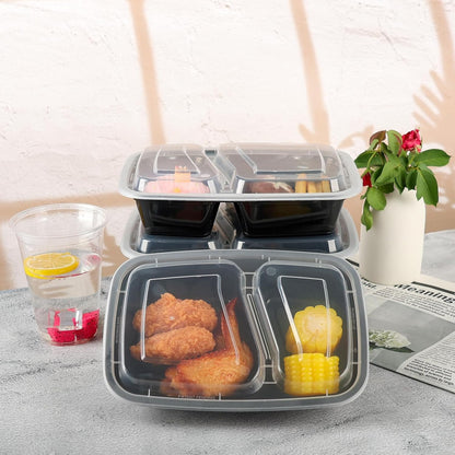 Meal Prep Containers 2 Compartment 15 Pack, 28 oz Divided Reusable Food Storage Containers with Lids Takeout Food Storage Containers Black, Microwave Dishwasher Freezer Safe, Stackable, BPA Free