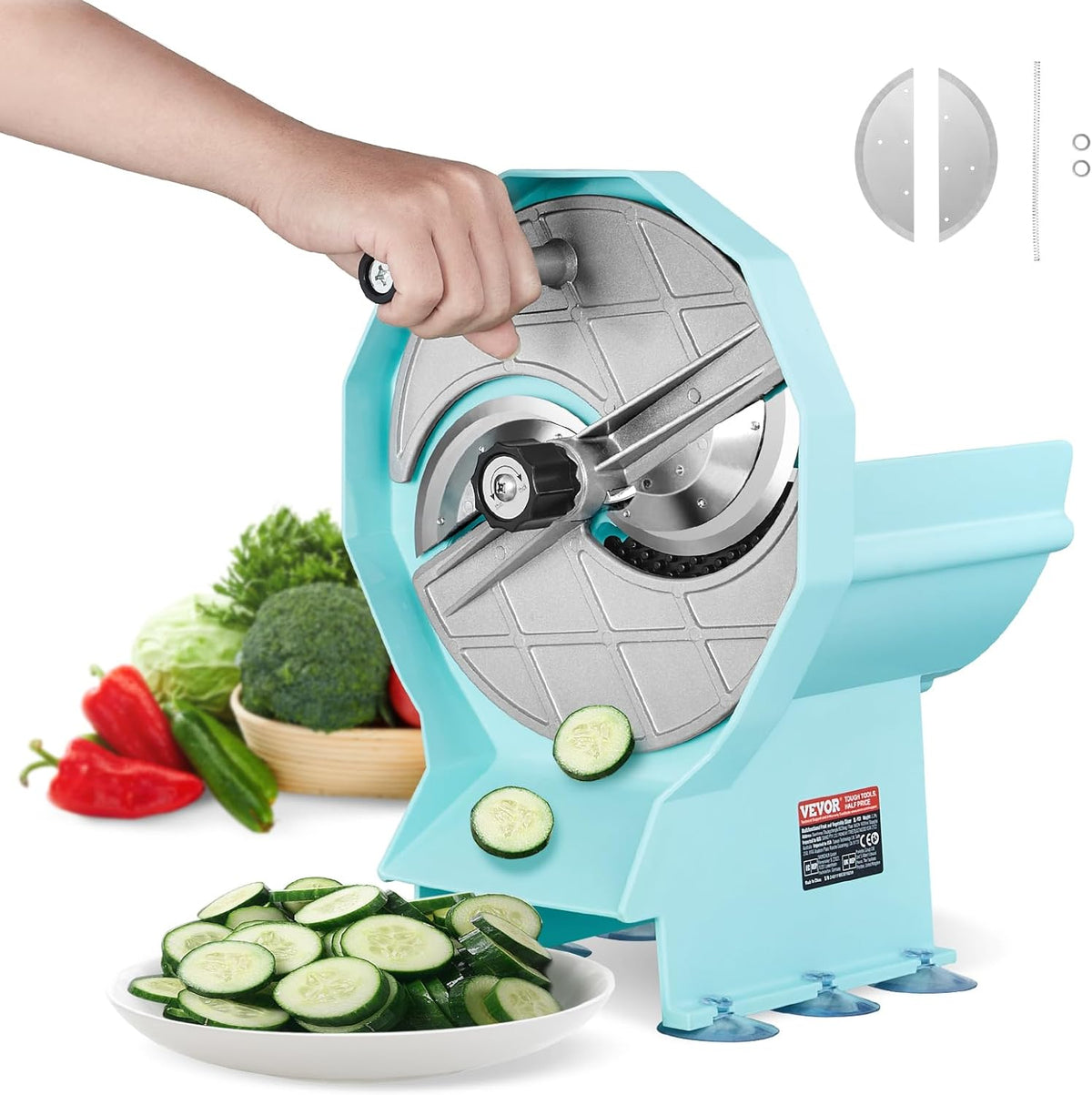 VEVOR Manual Vegetable Fruit Slicer, 0-0.5"/0-12mm Thickness Adjustable Commercial Slicer Machine, Stainless Steel Food Cutter Slicing Machine with 2 Spare Blades, for Potato, Cucumber, Lemon, Tomato