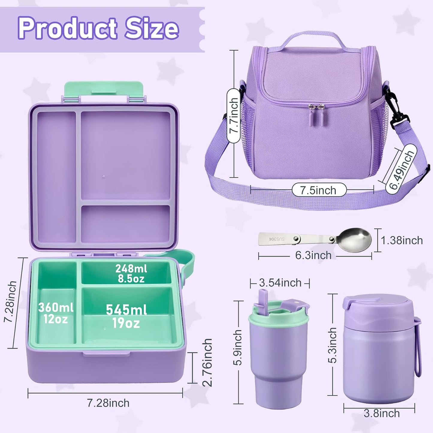 Bento Lunch Box for Kids with 17oz Soup Thermo,Insulated Tumbler Water Bottle and Insulated Lunch Bag,Leak-Proof 3 Compartment Lunch Food Container with Ice Pack for Kids to School-Horse