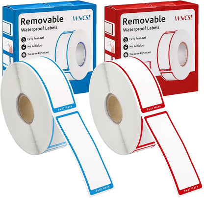 1000 PCS Blank Removable Freezer Labels with Dispenser - 1" x 3" Food Labels for Containers Jars Storage, Easy to Peel Off, No Residue (Blue+ Red)