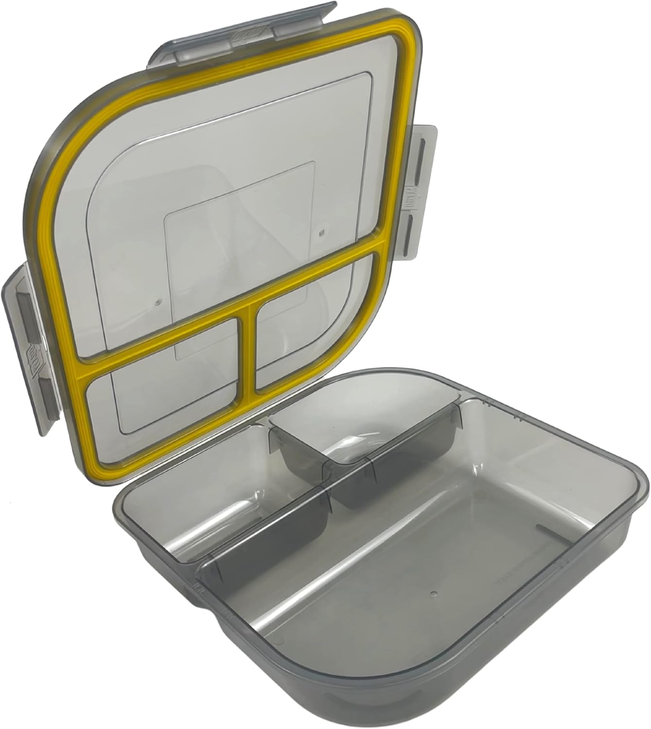 Large To-Go 3-Compartment Food Container, 9-3/8" X 9-3/8" X 2-1/2", Reusable, Microwave Safe, Smoke/Red