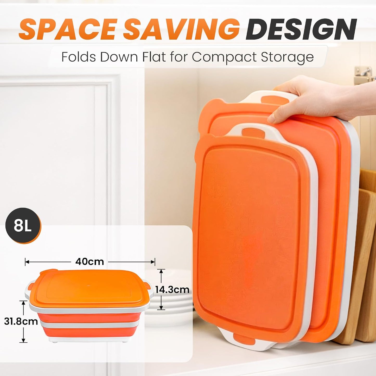 4 in 1 Large Collapsible BBQ Prep Tub with Lid - 16L Foldable Camping Sink with Colander & Cutting Board, Multipurpose Dish Basin for Kitchen, Meat Prep, Vegetables, Fruit, Picnic & Outdoor Cooking