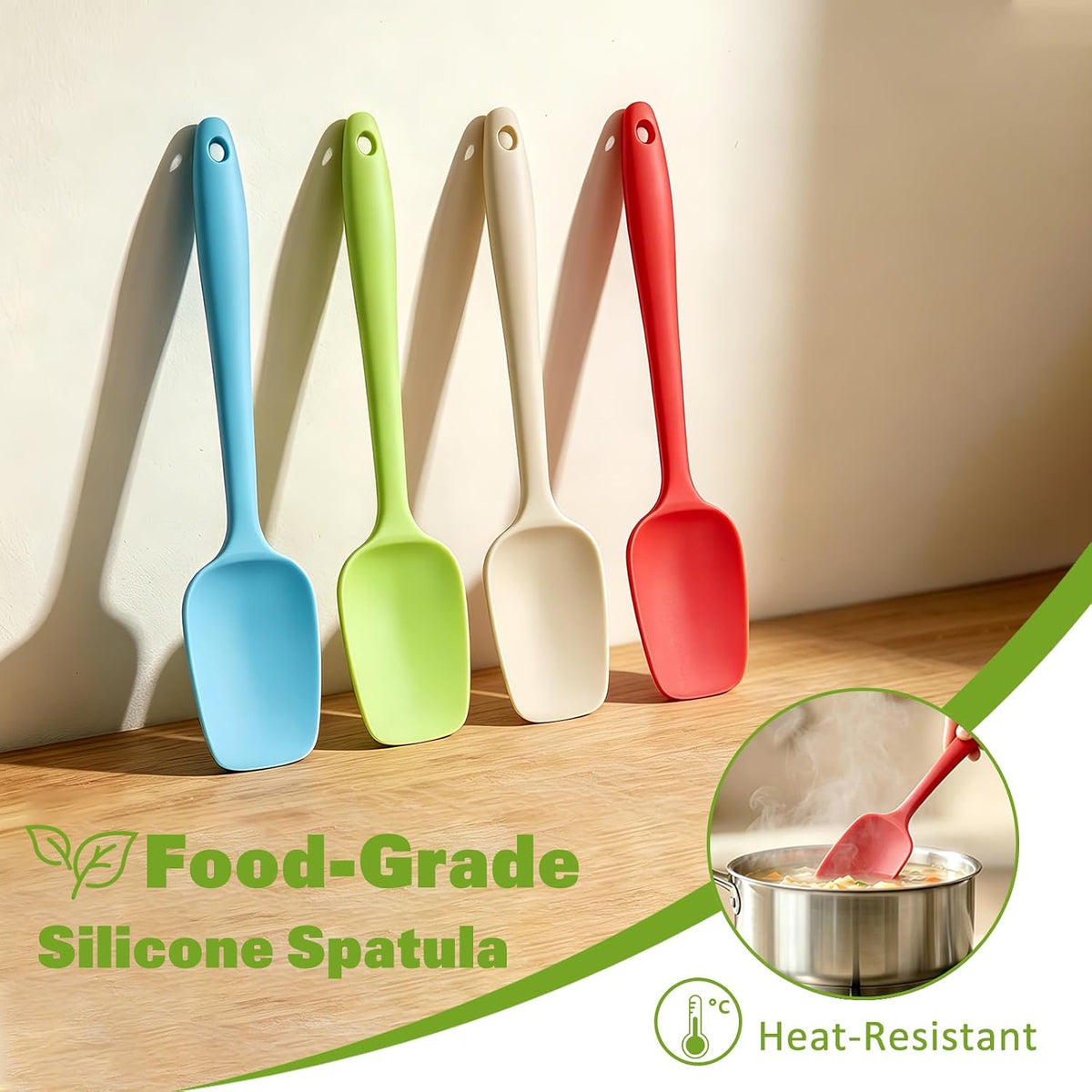 Silicone Spatula, Rubber Spoon Spatula Heat Resistant, One Piece Design Non-Stick Spoonula, Flexible Kitchen Scrapers with Stainless Steel Core for Baking, Mixing, Cooking