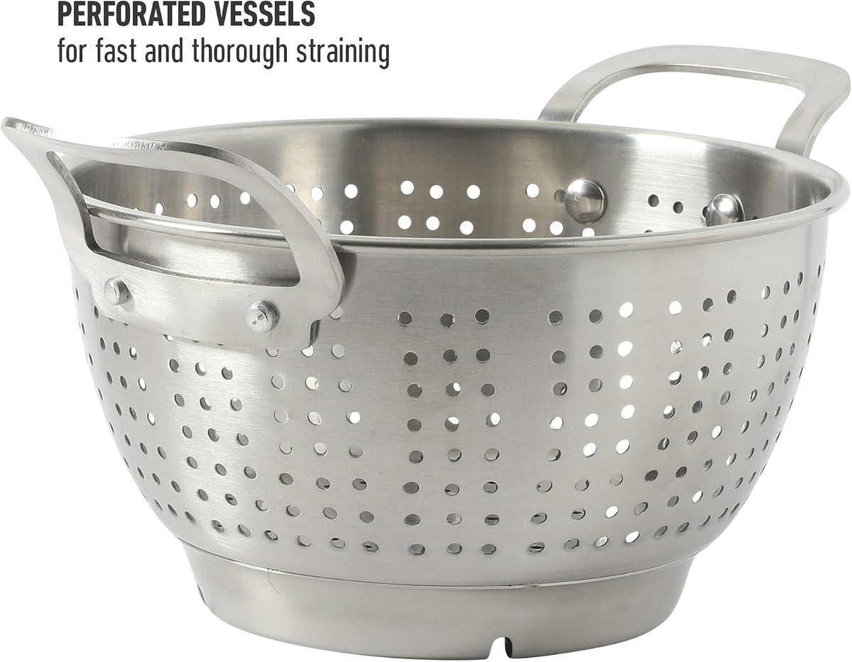 Calphalon Astro Colander Set, 2-Piece Stainless Steel Colander and Strainer, 5 QT & 1.5 QT Pasta Strainer with Handles, Matte Finish Kitchen Colander, Silver