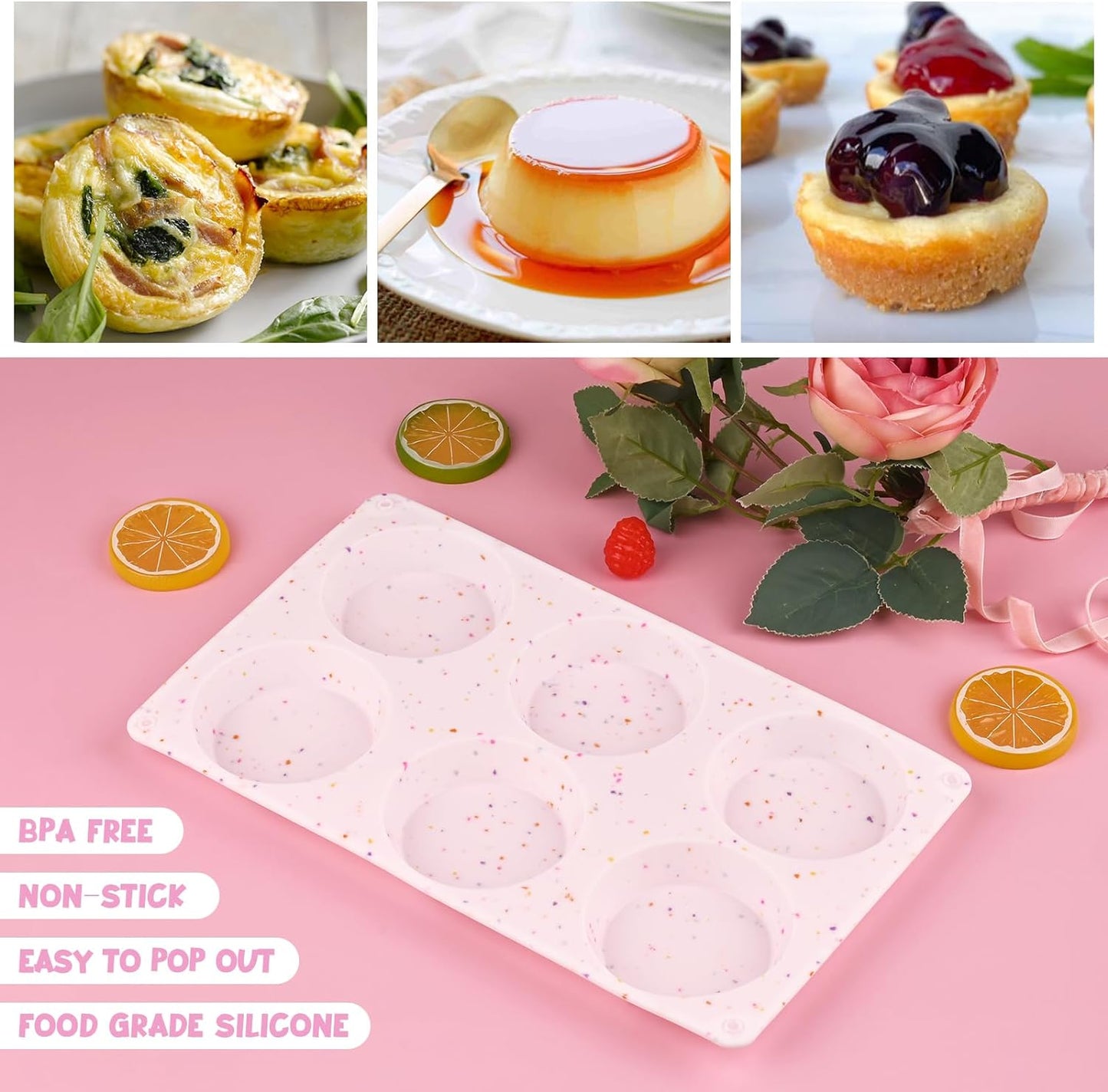 Sakolla 2 Pack Silicone Egg Bite Molds for Air Fryer, Nonstick 7 Cups Air Fryer Muffin Pan for Baking Egg Bite, Mini Muffins, Tart, Mini Cupcake and Quiche (Pink + Green)