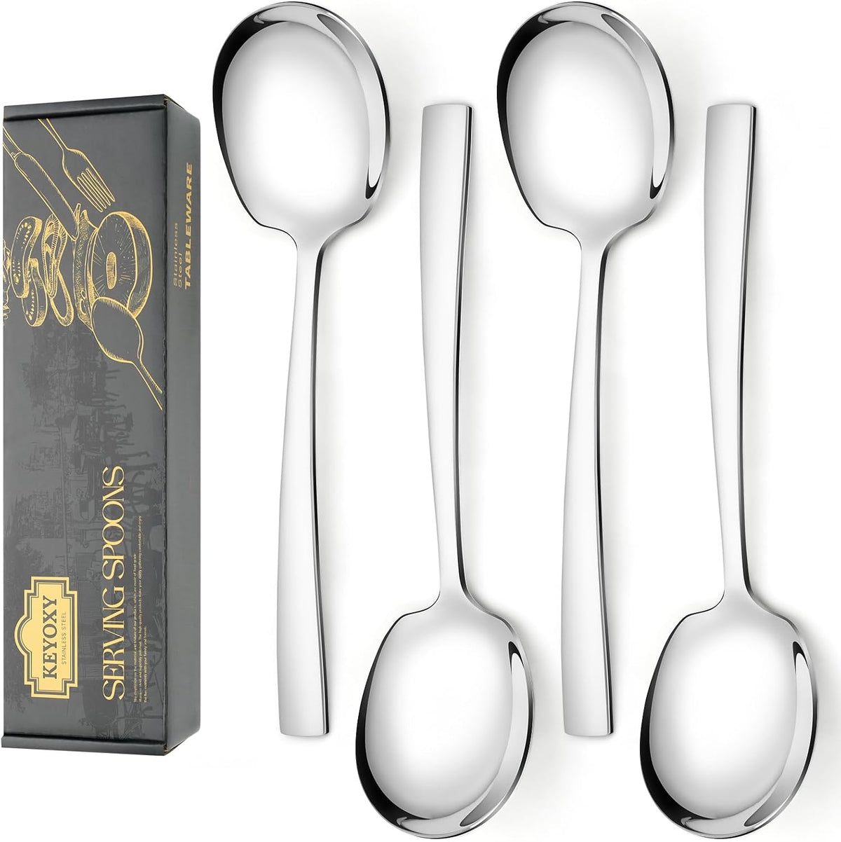 4 Piece Serving Spoons Set,9.2-Inch Includes 2 Large, 2 Slotted