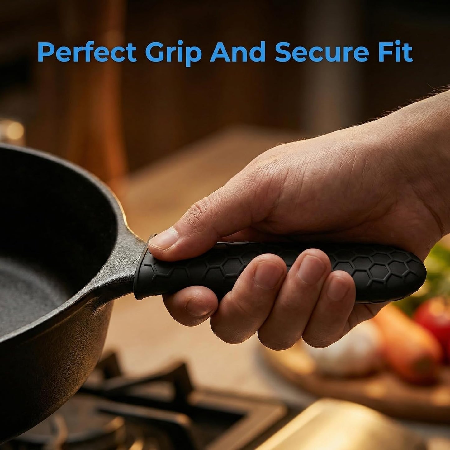 2-Pack Premium Silicone Handle Covers for Cast Iron Skillets, Maximum Heat Protection Non-Slip Pot Holder Sleeves with Anti-Slip Design for Frying Pans, Cookware (Blue)