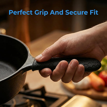 2-Pack Premium Silicone Handle Covers for Cast Iron Skillets, Maximum Heat Protection Non-Slip Pot Holder Sleeves with Anti-Slip Design for Frying Pans, Cookware (Blue)