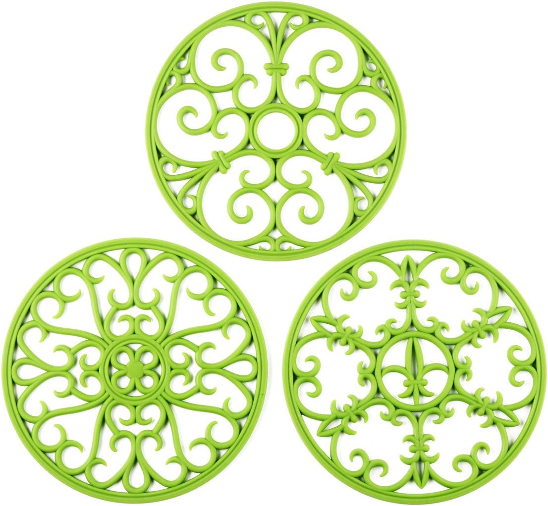 Silicone Trivet Mat - Hot Pot Holder Hot Pads for Table & Countertop - Teapot Trivet Kitchen Trivets - Non-Slip & Heat Resistant Modern Kitchen Hot Pads for Pots & Hot Dish Navy Blue Trivet Set of 3
