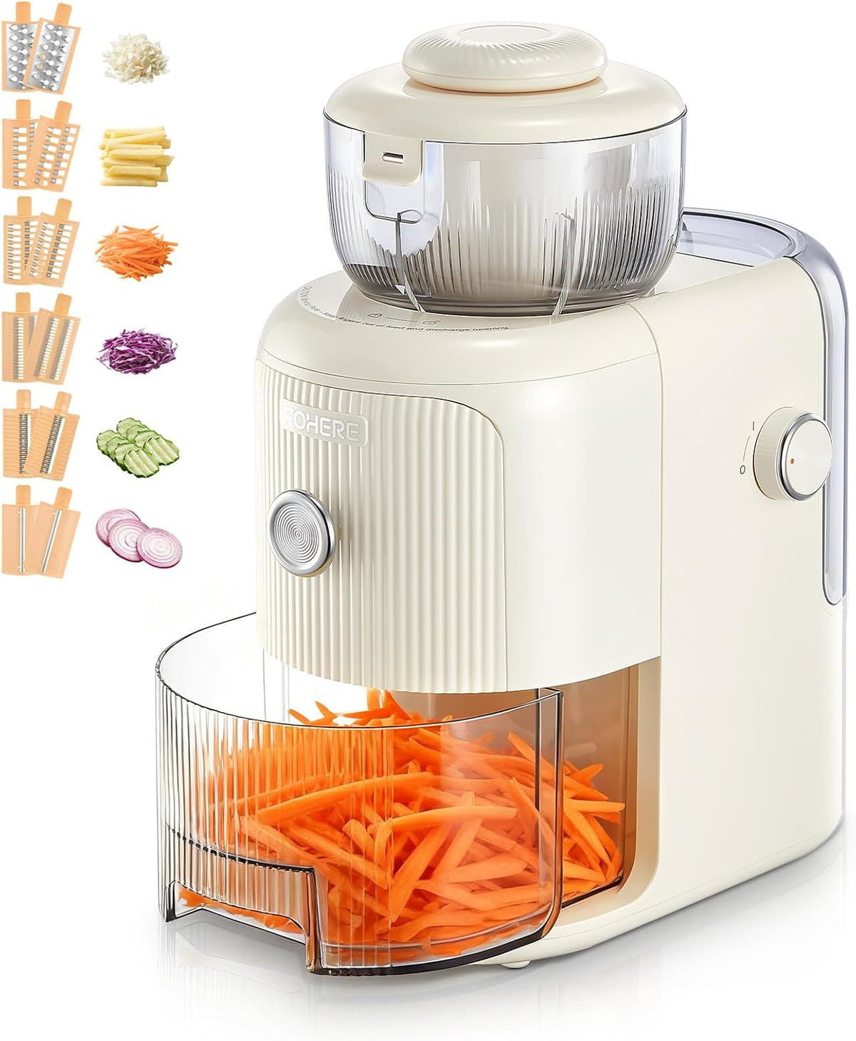 FOHERE Electric Cheese Grater, 6 in 1 Slicer Shredder for Kitchen