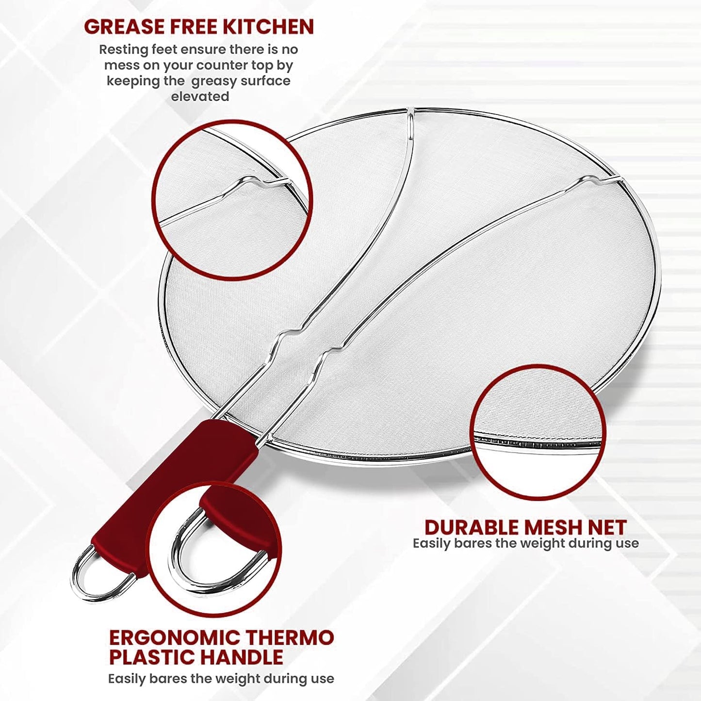 13" Grease Splatter Screen for Cooking | Stainless Steel Oil Splatter Guard and Ultra-Fine Mesh Protects Skin from Burns | TPR Tight-Grip Handle (Black)