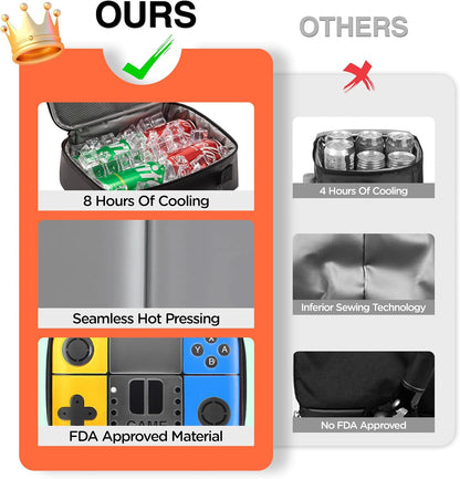 Kids Gamer Lunch Box for Boys, Game Console Insulated Lunch Bag, PU Leather Waterproof Lunchbox with Mesh Pocket, Durable Leakproof Lunch Tote Fits Bento Box for School