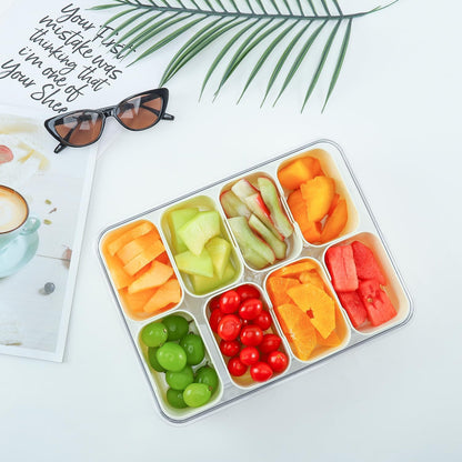 Snackle Box Container, 8 Compartment Divided Serving Tray with Lid and Handle, Snack Box Container for Candy, Fruit and Snacks, Great for Gatherings, Outings, Parties and Entertaining（Pink）