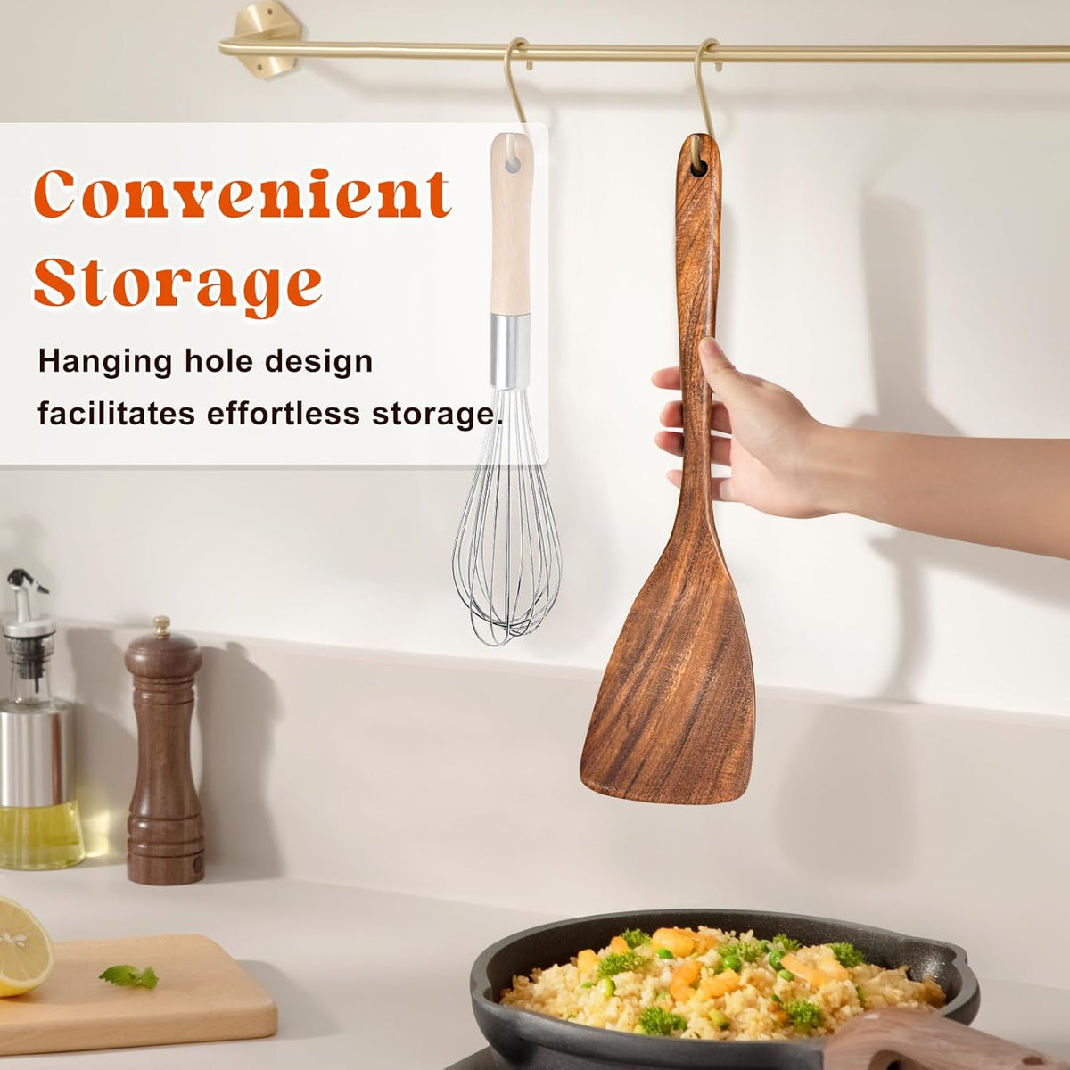 Wooden Spatula, Acacia Solid & Slotted Turner Spatula Set, Long Handle Flat Frying Spatulas, Ideal Kitchen Gift for Mother and Grandma, Kitchen Utensils Set for Cooking, Frying, Baking