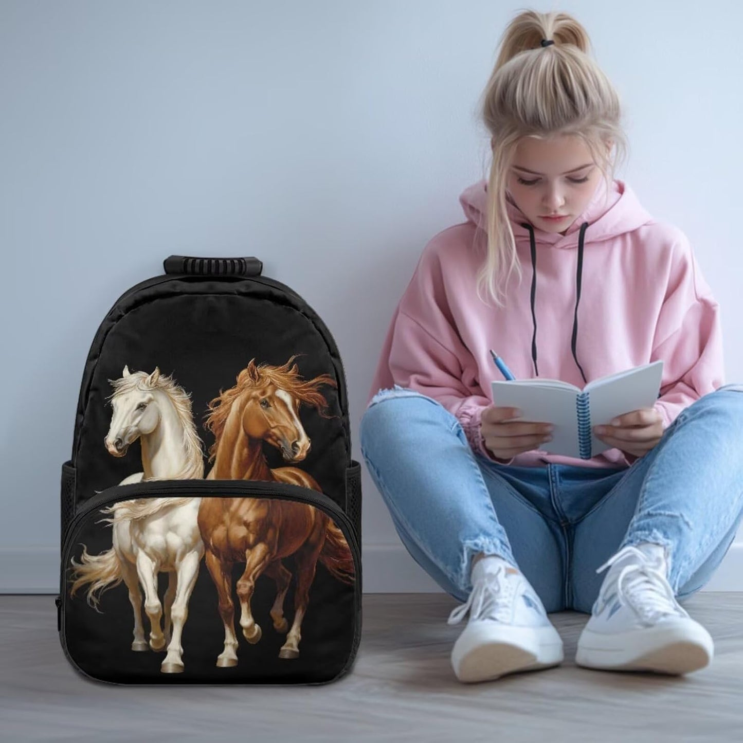 Highland Cow Backpack with Lunch Box Set for Kids Sunflower School Backpack for Girls Boys Back to School Bag Student Travel Backpacks Reusable Utensils Pen Case Water Bottle Bag 5PCS