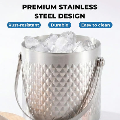 Ice Bucket for Parties with Lid,3L Large Insulated Metal Drink Bucket for Cocktail Bar with Tongs,Cooler Beverage Tub