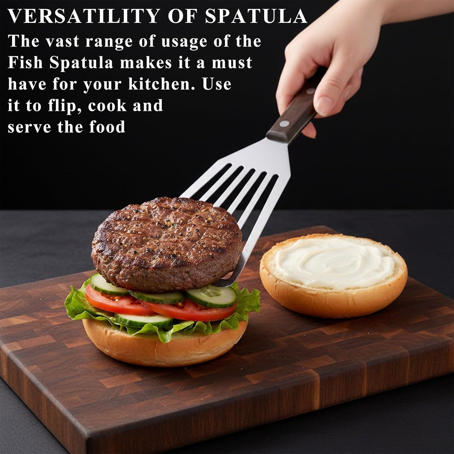 2Pcs Fish Spatula Stainless Steel, Slotted Spatula Durable Lightweight Fish Turner Flexible Metal Spatula for Flipping Fish Eggs Steaks Burgers Cooking and Baking