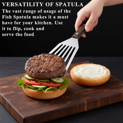 2Pcs Fish Spatula Stainless Steel, Slotted Spatula Durable Lightweight Fish Turner Flexible Metal Spatula for Flipping Fish Eggs Steaks Burgers Cooking and Baking