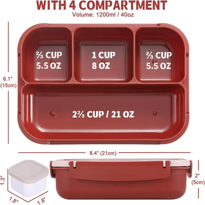 Bento Box Adult Lunch Box, Lunch Containers for Kids Girls Boys with 4 Compartments, Lunchable Food Container with Utensils, Sauce Jar, Muffin Liners, 40 Oz/5 Cup, Microwave Safe, Lavender