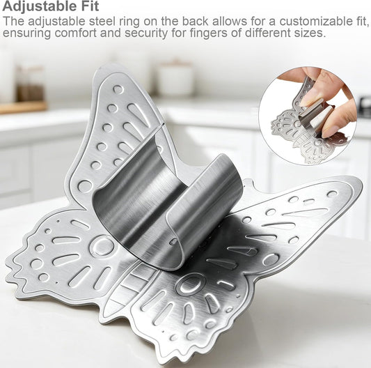 2-Pack Finger Guards for Cutting Food – Stainless Steel Slicing Finger Protector Adjustable Size, Suitable for Various Ingredients, Kitchen Protection Essential（Butterfly & Bear Styles）