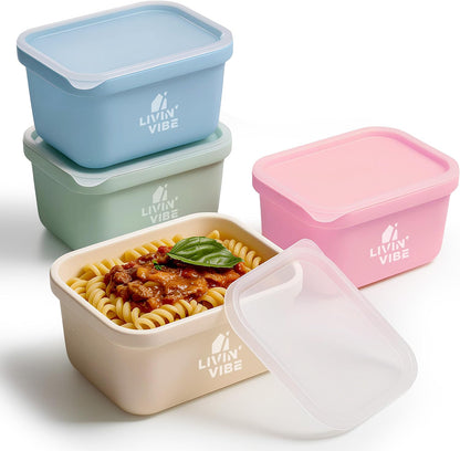 Silicone Freezer Trays with Lids, 4 Pack, 8.45 fl oz (250 ml) Each, Flexible Reusable Food Grade Silicone Containers for Ice, Soups, Meal Prep & Storage