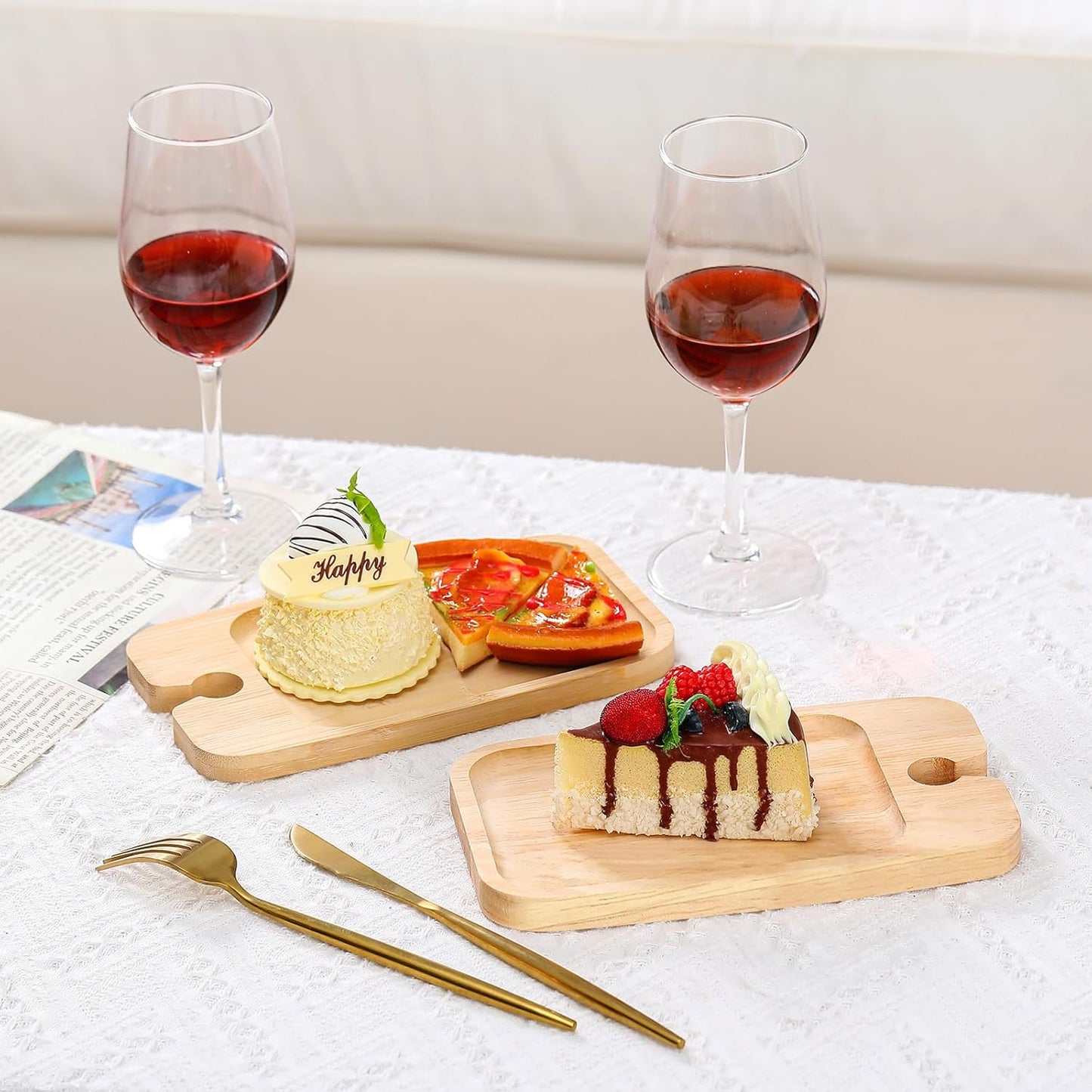 Menkxi 12 Set Wine Appetizer Plates Mini Charcuterie Boards with Wine Glass Holder and Box Gifts for Bridal Shower Game Prizes Wooden Cocktail Cheese Plate for Guests Baby Shower(Heart,Light Color)