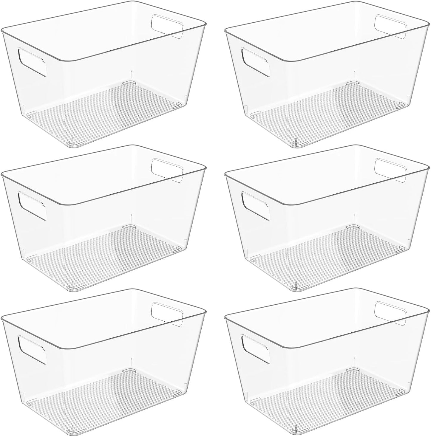 6 Pack Clear Plastic Storage Bins, 11" Large Pantry Organizer Bins with Handles, Plastic Containers for Refrigerator,BPA-Free Perfect for Kitchen,Fridge,Cabinet,Pantry,Bathroom,Closet Organization