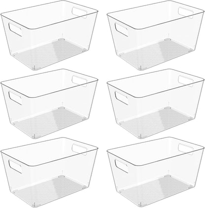 12 Pack Clear Plastic Storage Bins, 11" Large Pantry Organizer Bins with Handles, Plastic Containers for Refrigerator,BPA-Free Perfect for Kitchen,Fridge,Cabinet,Pantry,Bathroom,Closet Organization