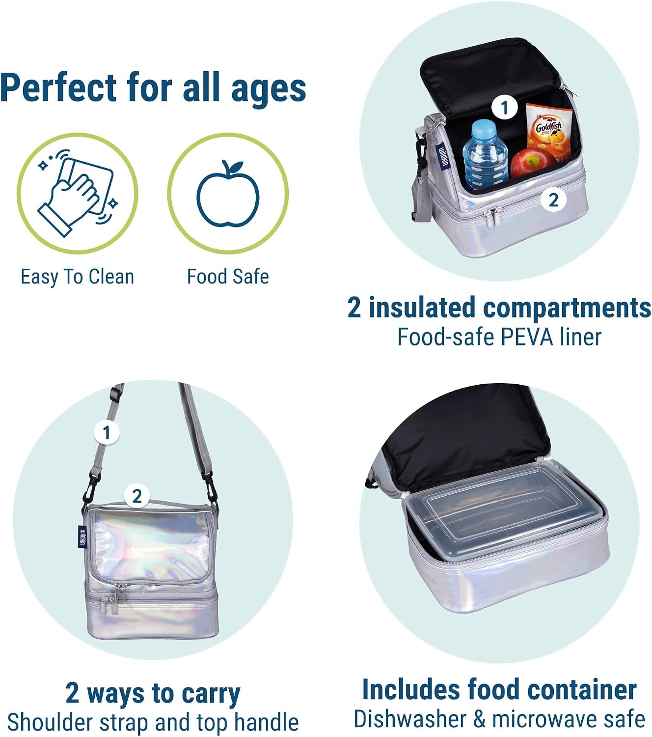 Wildkin Kids Two Compartment Insulated Lunch Bag – Keeps Food Hot or Cold, Easy-Clean Lining, Leak-Resistant & BPA-Free – Boys & Girls, Ideal for School, Travel & Daycare – Jurassic Dinosaurs