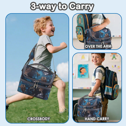 FlowFly Kids Double Decker Cooler Insulated Lunch Bag Large Tote for Boys, Girls, Men, Women, With Adjustable Strap, Unicorn