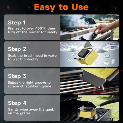 Bristle Free Grill Brush with Scraper for Outdoor Grill Cleaning, Safe Steam BBQ Grill Cleaner, Replaceable Head, Grilling Accessories for Cast Iron, Stainless Steel, Porcelain, Ceramic Grates - Black