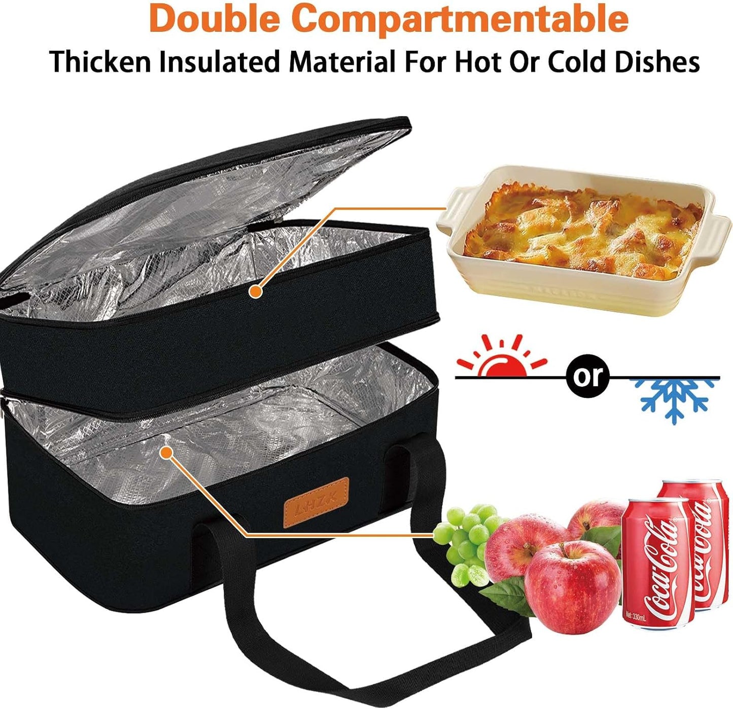 LHZK Insulated Casserole Carriers for Hot or Cold Food, Lasagna Holder Tote for Potluck Parties, Beach, Picnic, Travel, Fits 11x15 or 9x13 Dish (Black)