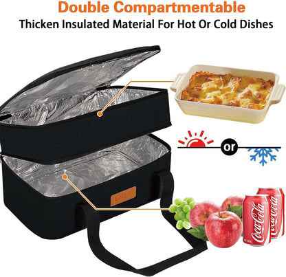 LHZK Insulated Casserole Carriers for Hot or Cold Food, Lasagna Holder Tote for Potluck Parties, Beach, Picnic, Travel, Fits 11x15 or 9x13 Dish (Black)