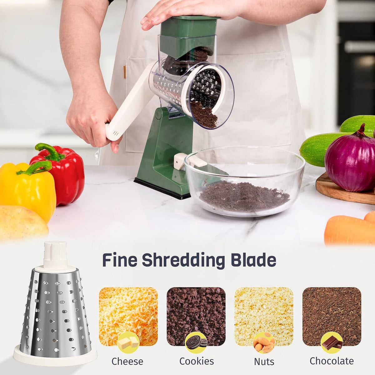 Upgraded Rotary Cheese Grater, Hand Crank, Pinkish Purple