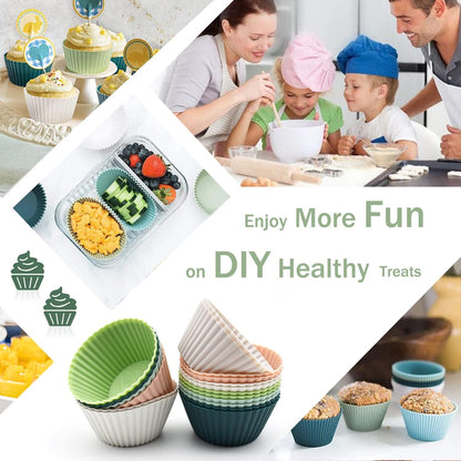Silicone Cupcake Baking Cups 24 Pack, Reusable & Non-stick Muffin Cupcake Liners Holders Set for Party Halloween Christmas, Easy Clean Pastry Muffin Molds（Pack of 24,Multicolor）