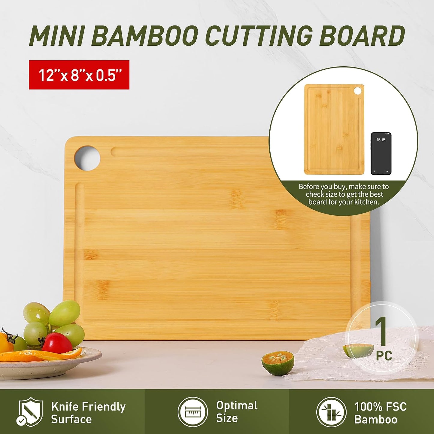 2 Pack Small Bamboo Wood Cutting Board for Kitchen 8.6" x 6" Mini Wooden Charcuterie Boards Lightweight Chopping Board Non Toxic Serving Board Tiny Chef Set Camping Fruit Lemon Sandwich Cheese Board