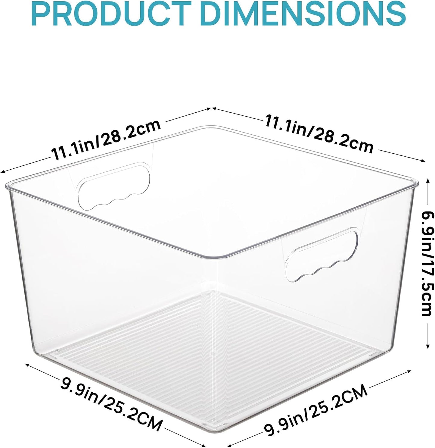 Vtopmart 4 Pack Extra Large Clear Plastic Storage Bins,11x11 Cube Acrylic Organizer Square Containers with Handle for Pantry,Closet,LaundryRoom,Kitchen,Bathroom,UnderSink Organization