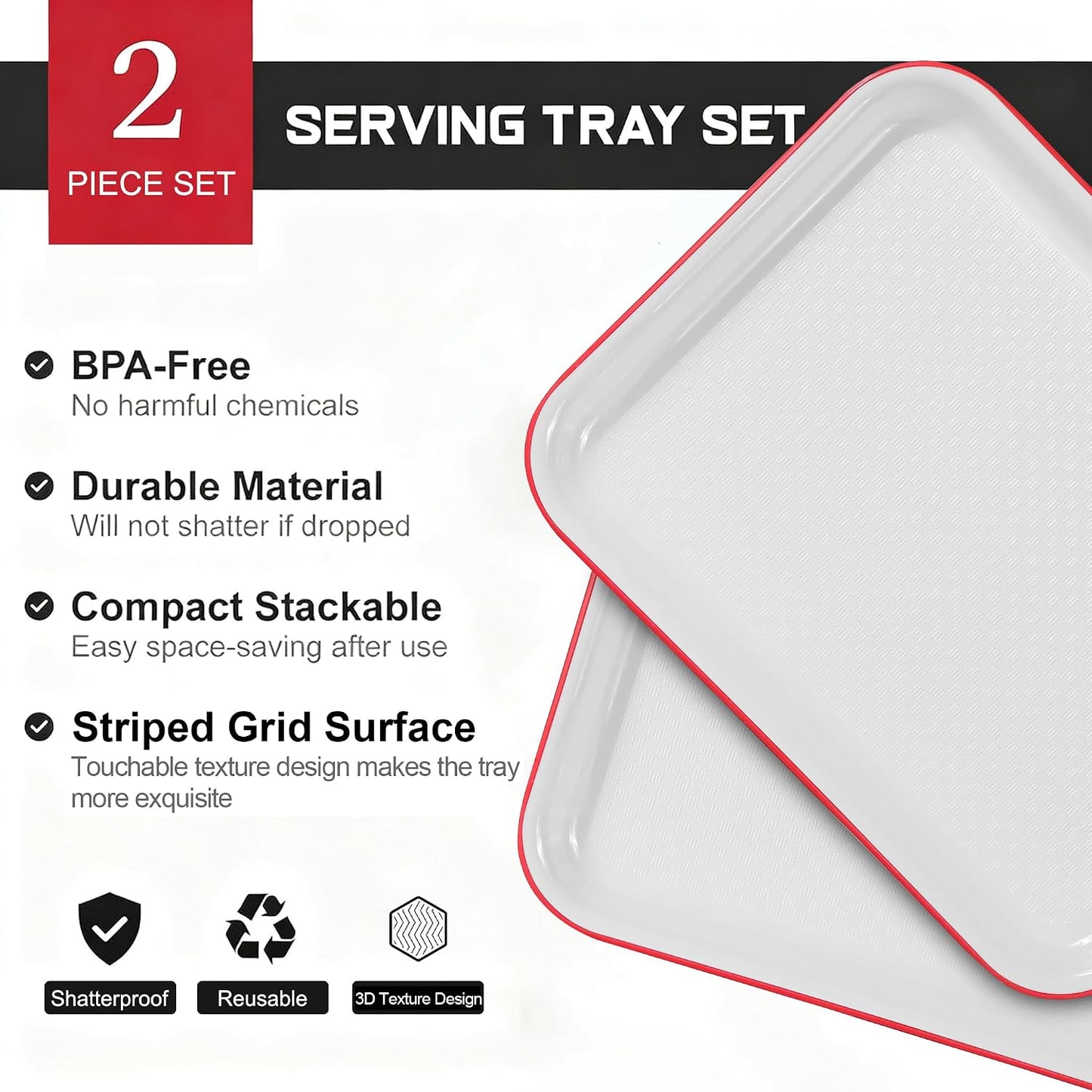 2pcs Melamine Serving Trays Set Two Tone 14.5" x 11" Large White Black Reusable Serving Platters for Cookie, Appetizer, Snack, Dessert, Party Food Display, Rectangular Party Trays and Platters