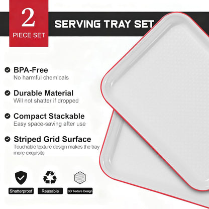 2pcs Melamine Serving Trays Set Two Tone 14.5" x 11" Large White Black Reusable Serving Platters for Cookie, Appetizer, Snack, Dessert, Party Food Display, Rectangular Party Trays and Platters