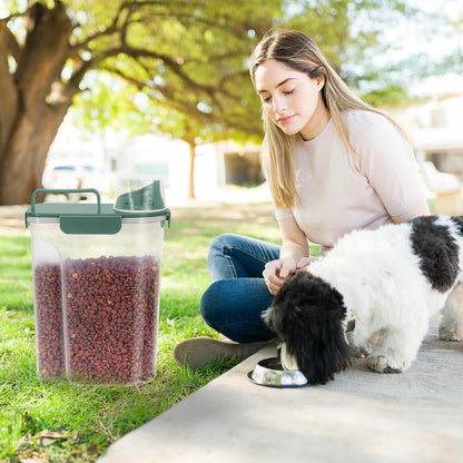 LEAWALK 5-7Lbs Cat Dog Storage Container, Portable Pet Food Containers with Upgraded Large Spout and Cup, Small Animal Kibble Dispenser for Bird Seed, Oatmeal, Rice, Flour, Brown Sugart-Dark Green